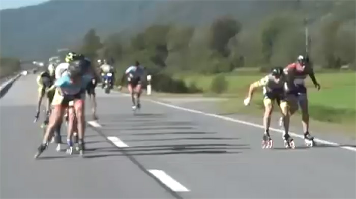 inline marathon winner disqualified for unsportsmanlike conduct