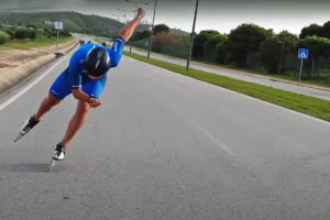 world champion Felix Rijhnen skating road sprints 40+ mph behind a car