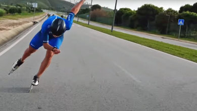 Photo of World Champion Felix Rijhnen Skating Road Sprints  40+ MPH Behind A Car