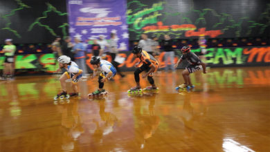 Photo of Awesome Speed Skater Avoids Bad Crash In Indoor Inline Skating Race In Florida