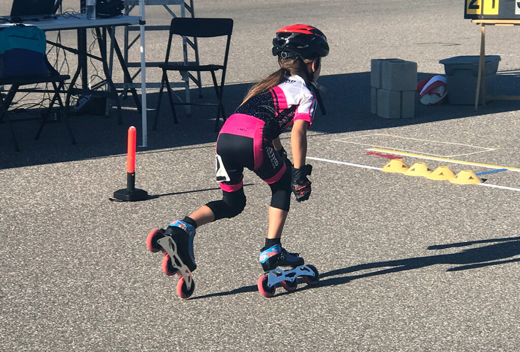 practicing inline speed skating